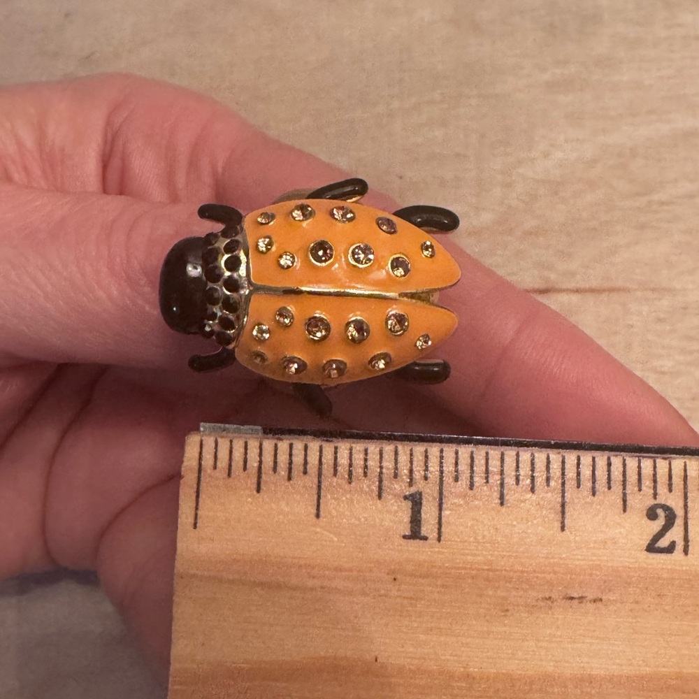 Large Orange Ladybug Beetle Statement Ring With R… - image 3